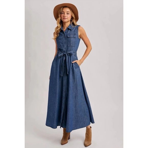 Denim Sleeveless Maxi Dress - Picture 2 of 4